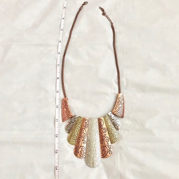 Tribal Copper Silver Gold Fan Bib Necklace - Picture 5 of 7